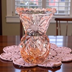 RARE NAPCO Vintage Small Cut Pink Crystal Toothpick Holder Diamond Pineapple